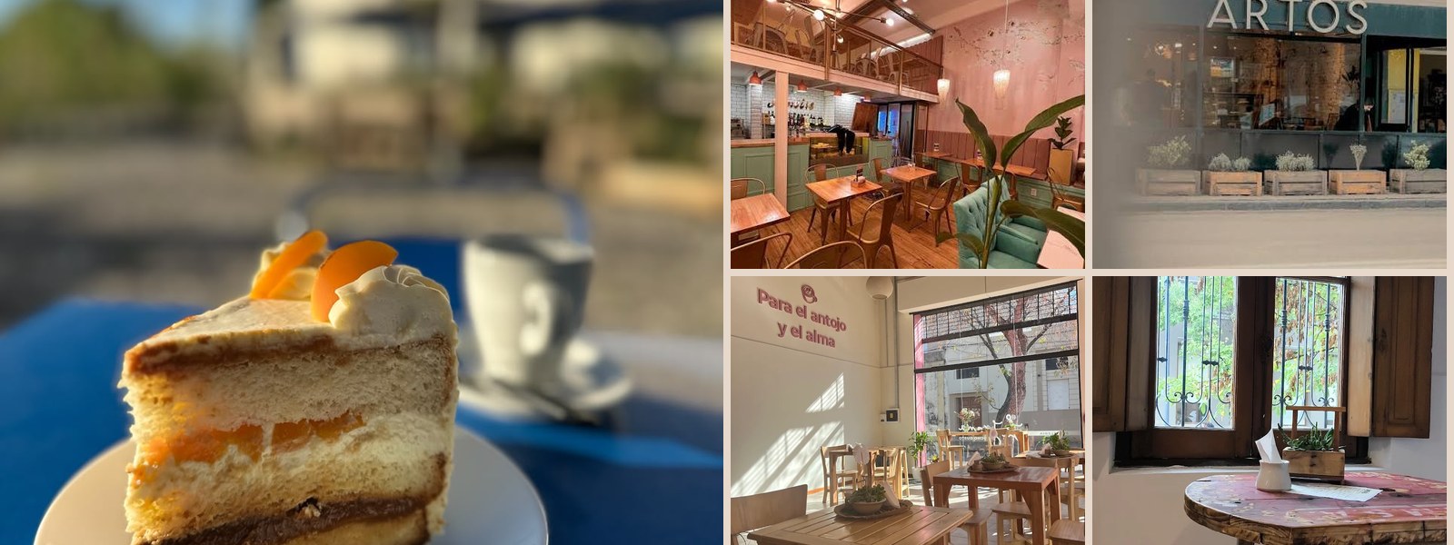 Collage con los 5 mejores lugares para tomar un café en Pergamino