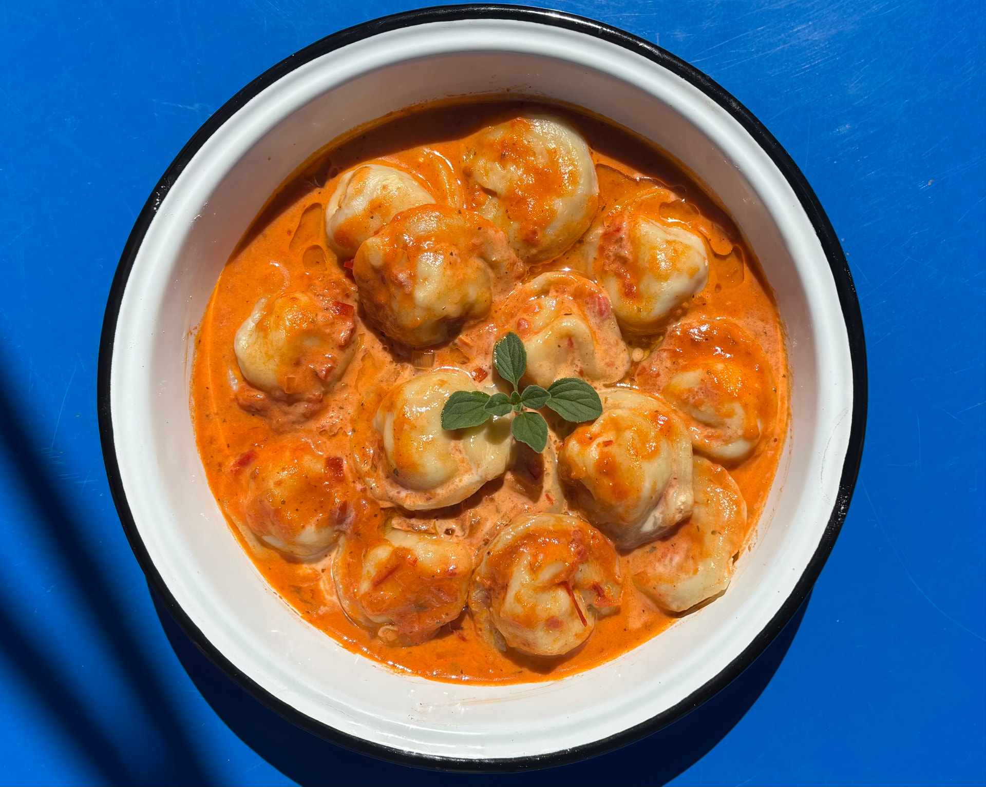 Vianda de sorrentinos con salsa rosa de La Romería, Pergamino