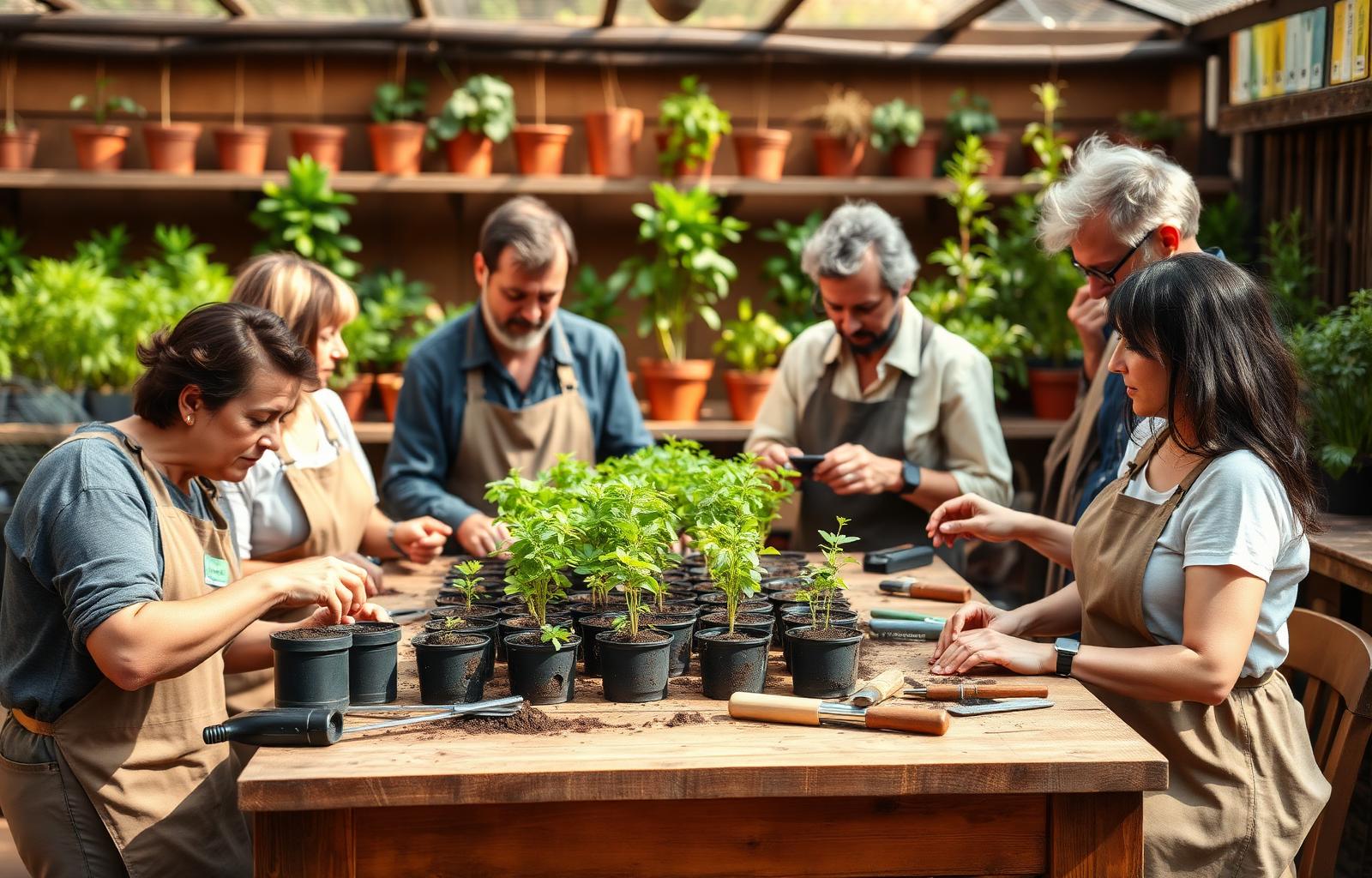 Encuentro en La Romería vivero-café: gente reunida entre plantas